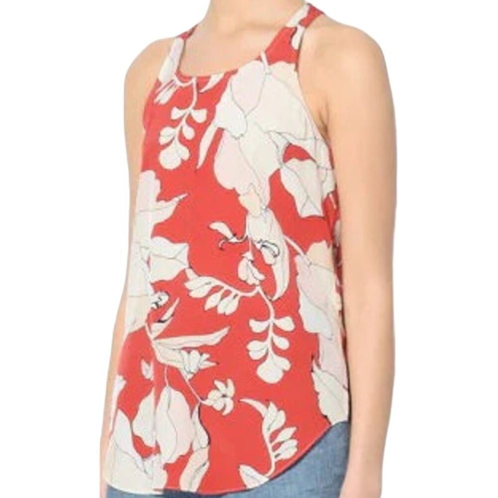 Derek Lam 10 Crosby 100% Silk Floral Print Tank Top Curve Hem Flamenco Multi 4